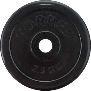 Диск обрезиненный Torres 2,5 кг 25мм, металл в резиновой оболочке, черный