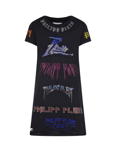 Черное трикотажное платье со стразами Philipp Plein