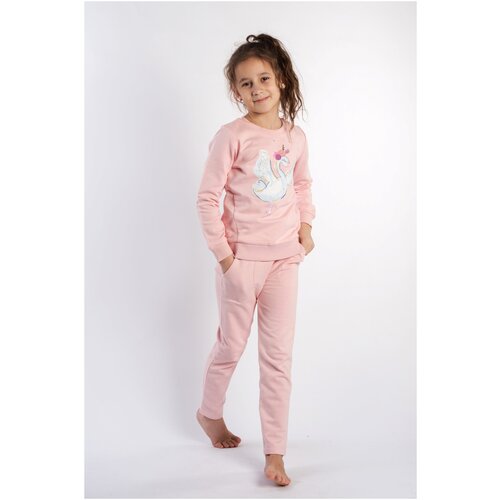 Детский Комплект для девочки Diva Kids: лонгслив и брюки, 3-9 лет, 98-128 см, с принтом, розовый/ Брюки для девочки/ лонгслив для девочки