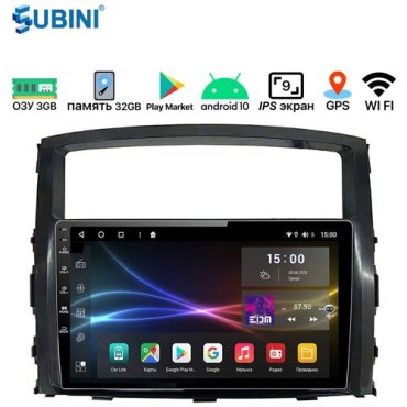 Автомагнитола для Mitsubishi Pajero, Shogun, Montero 2007+, 3/32 ГБ, на Android 10 (API29), 8-ядерный процессор, экран IPS 9 дюймов Multi touch, Wi-Fi, GPS, 2 din, USB, sim-карта, с усилителем звука Toshiba