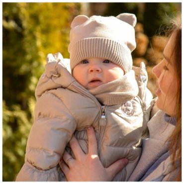 Шапка детская вязаная Amarobaby Pure Love BEAR, песочный, демисезонная, с подкладом, размер 46-48