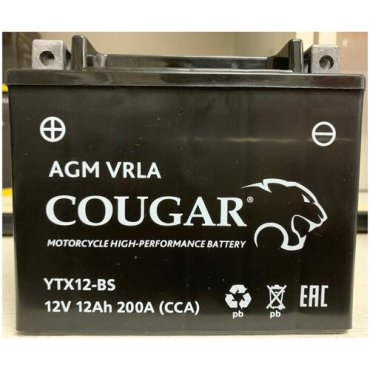 Аккумулятор мотоциклетный Cougar AGM YTX12- BS 12V 12Ah (залит и готов к применению)