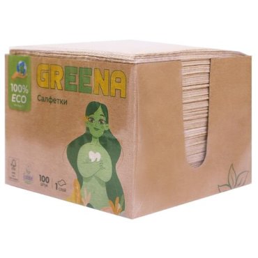 Greena Салфеки бумажные в коробке, 24х24, 1 слой, 100 шт в коробке