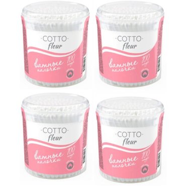 Cotto Ватные палочки Cotto Fleur 100 шт банка (4 уп в наборе)