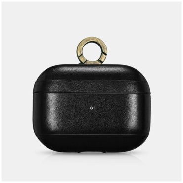 Чехол iCarer для Airpods Pro в винтажном кожаном стиле, Black (с карабином)