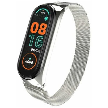 Металлический ремешок для Xiaomi Mi Band 5 и Mi Band 6 / Миланская петля для фитнес трекера Ми Бенд 5 и Ми Банд 6 20см (Серебро)