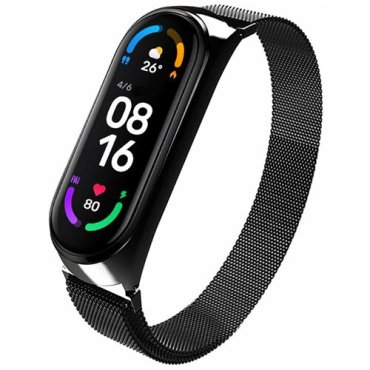 Металлический ремешок для Xiaomi Mi Band 5 и Mi Band 6 / Миланская петля для фитнес трекера Ми Бенд 5 и Ми Банд 6 20 см (Черный)