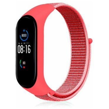 Нейлоновый ремешок на липучке для Xiaomi Mi Band 3 и 4 / Фитнес браслет для трекера Ксиоми, Сяоми ми Банд 3 и Ми Бенд 4 (Малиновый)
