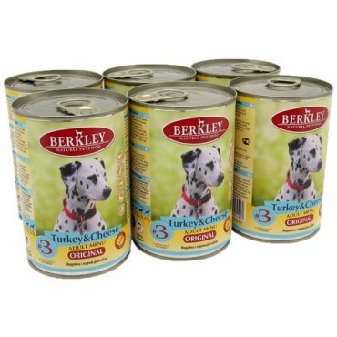 BERKLEY ADULT DOG TURKEY & CHEESE для взрослых собак с индейкой и сыром (400 гр х 6 шт)