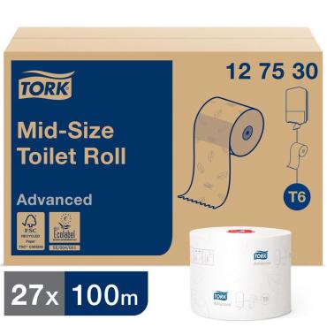 Бумага туалетная в рулонах Tork Mid-size Advanced 2-слойная 27 рулонов по 100 метров