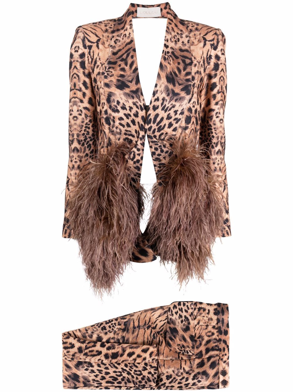 Loulou leopard-print feather-trim trouser suit