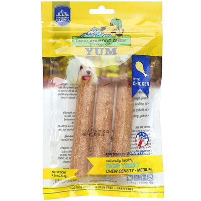 Himalayan Pet Supply Himalayan Dog Chew, Yum, лакомство для собак любого размера, среднее, с курицей, 127,5 г (4,5 унции)