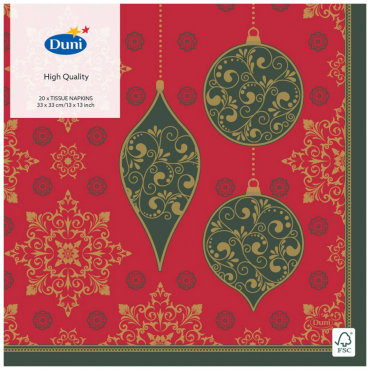 Салфетки бумажные Duni X-Mas Deco Red 3 слоя 33х33 см 20 штук