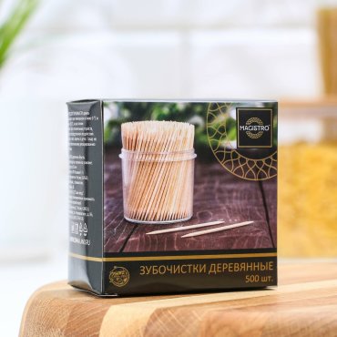 Зубочистки из берёзы magistro, 500 шт, в индивидуальной упаковке, картонная коробка Magistro