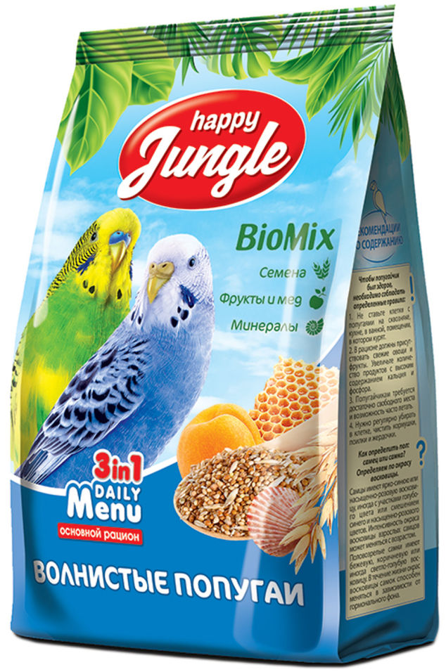 Корм для птиц Happy Jungle для волнистых попугаев 500г