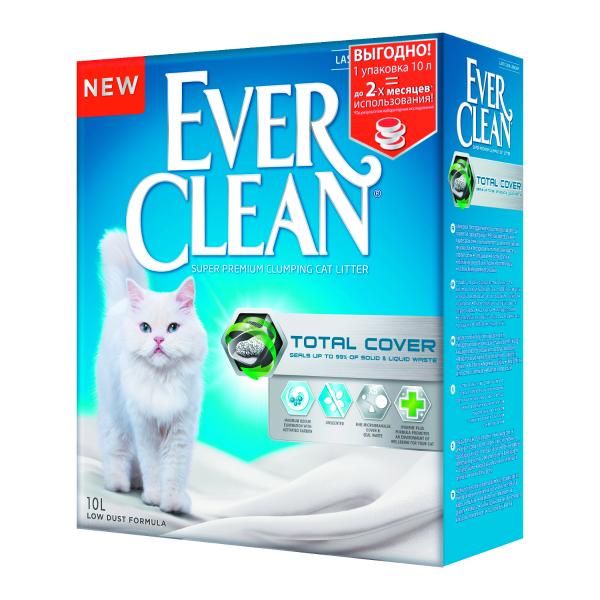 Наполнитель для кошек EVER CLEAN Total Cover комкующийся 10л 70653