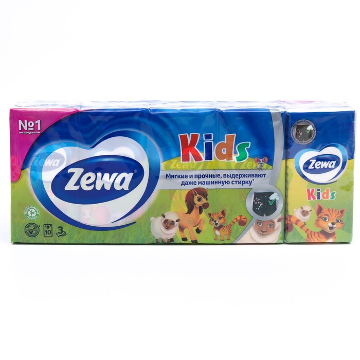 Платочки бумажные носовые Zewa Kids, 10 упаковок по 10 шт.