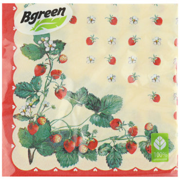 Салфетки бумажные Bgreen Земляника 2 слоя 24х24 см 50 штук
