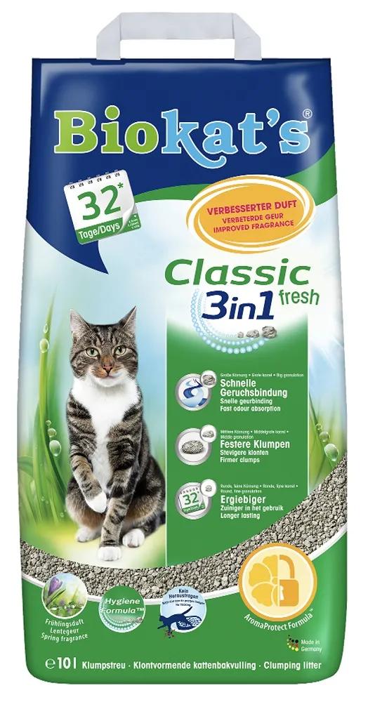 Наполнитель Biokat's Classic Fresh 3in1 комкующийся, с ароматизатором, 10л