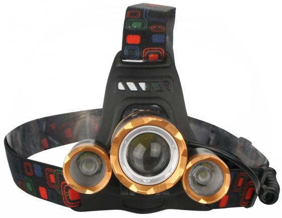 Ultraflash E1333 (фонарь налоб акк 3,7В, золото /черный, 3LED, 4 Ватт, фокус, 2 ак 4 реж, метал,