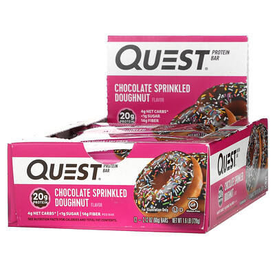 Quest Nutrition Протеиновый батончик, донат с шоколадной глазурью и посыпкой, 12 батончиков, 60 г (2,12 унции) каждый