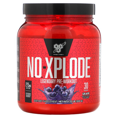 BSN N.O.-Xplode, легендарный предтренировочный комплекс, виноград, 555 г (1,22 фунта)