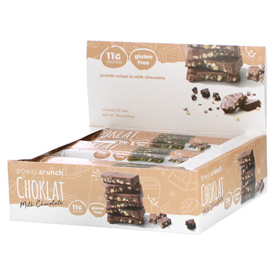 BNRG Энергетический белковый батончик Power Crunch Choklat, молочный шоколад, 12 батончиков, вес каждого 42 г (1,5 унции)