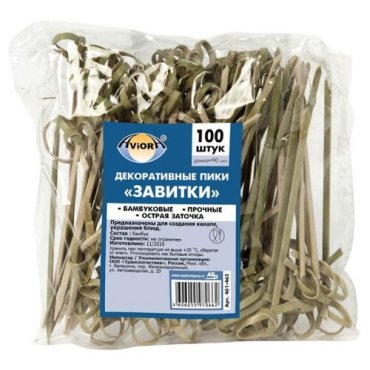 Пики для канапе Paterra Завитки бамбуковые длина 90 мм 100 штук в упаковке артикул производителя 401-463, 656068