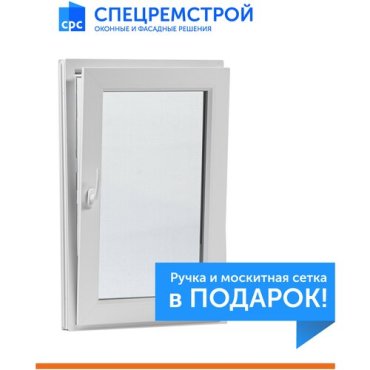 Окно ПВХ 60х90 см, 1-камерный стеклопакет, поворотно-откидное, правая створка (ручка+м/с)