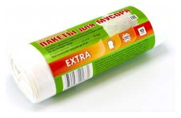 Мешки для мусора ПНД 120л 14мкм 10шт/рул белые 70х110см Mirpack
