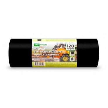 Мешки для мусора ПВД 120л 70мкм 10шт/рул черный 70х110см MIRPACK, 1249462