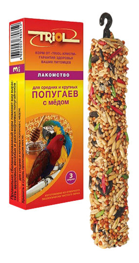 Лакомство для средних и крупных попугаев Triol с мёдом, 3 шт
