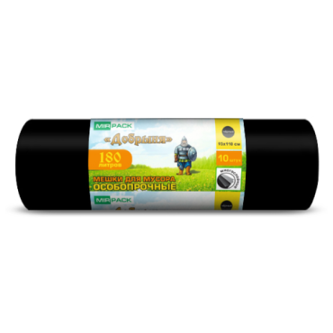 Пакеты для мусора 180л Mirpack (93х110см, 100мкм) ПВД, 10шт. в рулоне