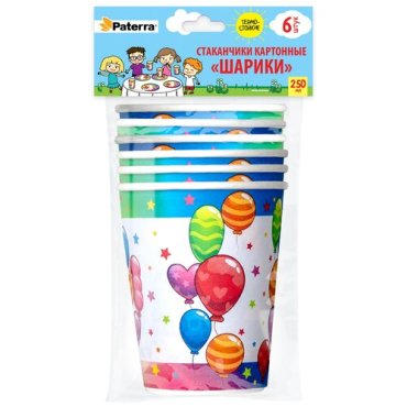 Бумажные стаканы шарики, 250 мл, 6шт. в упаковке, PATERRA