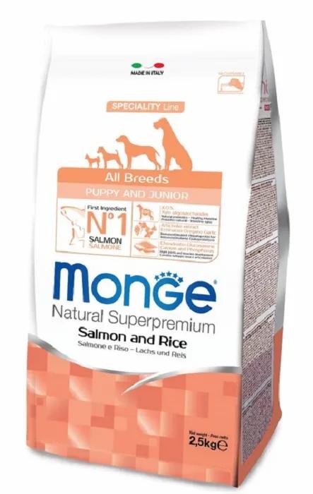 Корм Monge Dog Speciality Puppy&Junior "Лосось с рисом" для щенков всех пород, 2,5кг