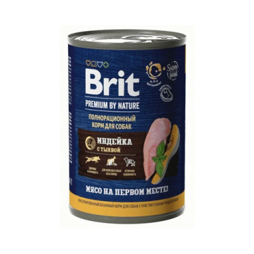 BRIT PREMIUM BY NATURE DOG для взрослых собак всех пород с чувствительным пищеварением с индейкой и тыквой (410 гр)