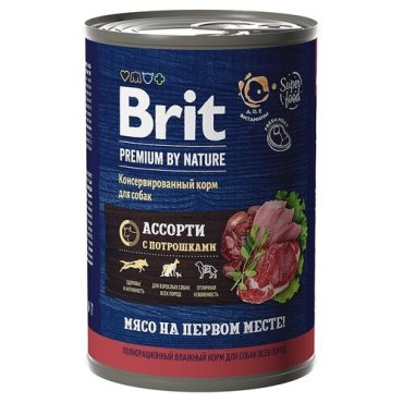 BRIT PREMIUM BY NATURE DOG для взрослых собак всех пород ассорти с потрошками (410 гр)