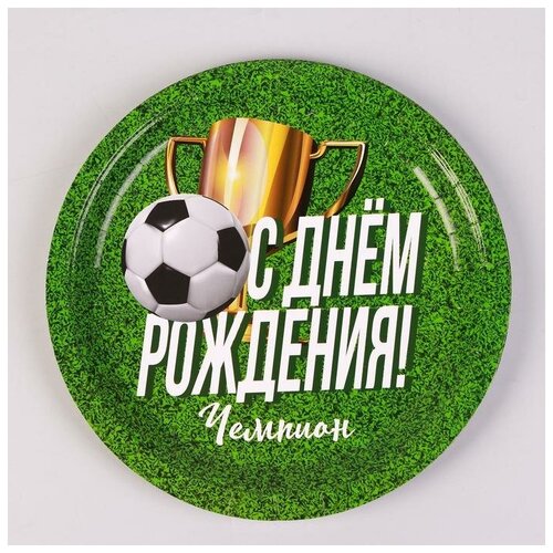 Тарелка бумажная С днём рождения, футбол, грёзы, 23 см, набор 6 шт., цвет зелёный 7426111