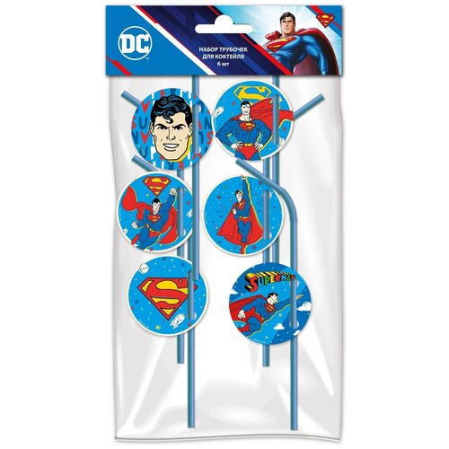 Набор трубочек для коктейля ND Play Superman желтый лого, 6 шт