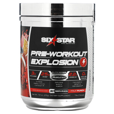 Six Star Pre-Workout Explosion, Fruit Punch, 7.41 oz (210 g)