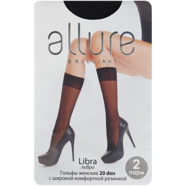 Капроновые гольфы ALLURE Libra 20 den, 2 пары, размер универсальный, nero