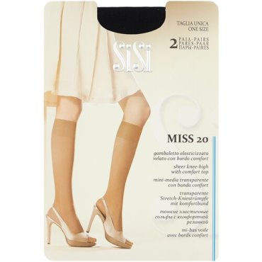 Капроновые гольфы Sisi Miss 20 den New, 2 пары, размер 0 ( one size), nero