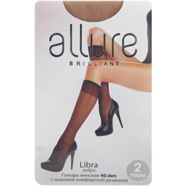 Капроновые гольфы ALLURE Libra 40 den, 2 пары, размер универсальный, caramello