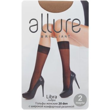 Капроновые гольфы ALLURE Libra 20 den, 2 пары, размер универсальный, caramello