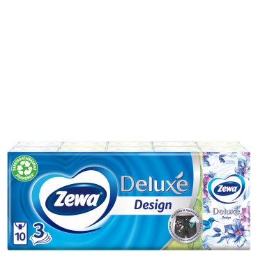 Платочки бумажные носовые Zewa Deluxe Design, 3 слоя, 10шт.Х 10