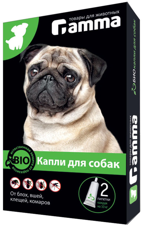 Капли для собак Gamma от паразитов 2 пипетки*1мл