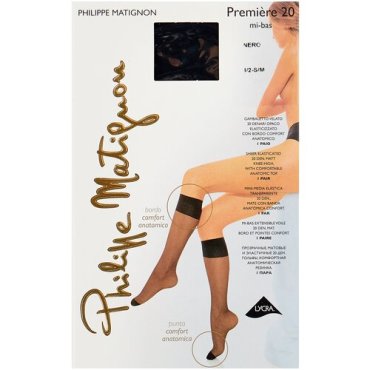 Капроновые гольфы Philippe Matignon Premiere 20 den mi-bas, размер 1/2 (S/M), nero