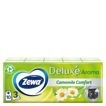 Платочки бумажные носовые Zewa Deluxe Ромашка, 3 слоя, 10х10 шт