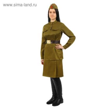 Костюм военного женский, гимнастёрка, юбка, ремень, пилотка, р. 52, рост 170 см
