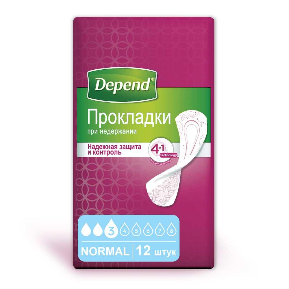 Прокладки Depend Normal при недержании, 12шт.